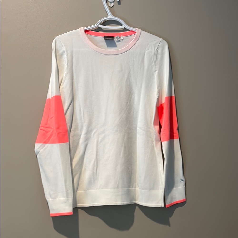 White and Pink Long Sleeve Puma Golf Shirt/Lightweight Sweater.